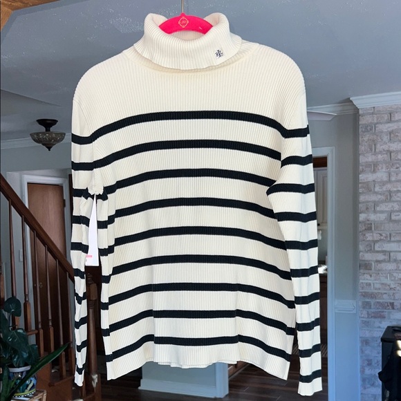 Ralph Lauren Sweaters - Ralph Lauren Black and Cream Striped Turtleneck Sweater